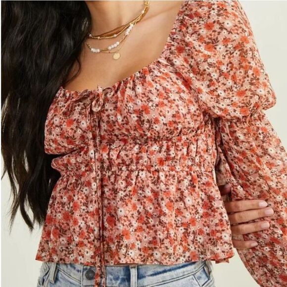 Altar'd State Tops - Altar'd State Orange and Pink Babydoll Blouse XL